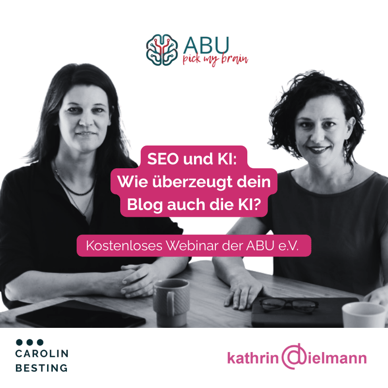 Webinar SEO und KI für Selbständige - Grafik mit Carolin und Kathrin